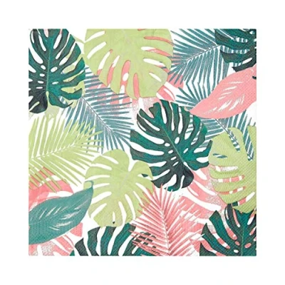 Afbeelding van Talking Tables 20 stuks papieren servetten met tropisch palmmotief, pastel, wegwerpservetten servies voor binnen en buiten, verjaardag, tuinfeest, zomer, picknick, safari, Hawaï, decoupage