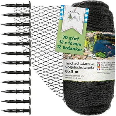 Afbeelding van TTL Garden Vogelbeschermingsnet, 8 x m, zwart, 30 g/m², 12 mm, fijnmazig, HDPE, beschermingsnet voor fruitbomen, net