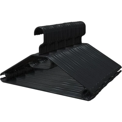 Afbeelding van PORTENTUM Kleerhangers van kunststof, 100% gerecycled, zwart, voor alle kleding, 360 graden draaibare haak, ruimtebesparend, accessoirehouder, haken jurken, blouses en rokken, gemaakt in Spanje