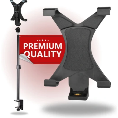 Afbeelding van TronicXL Tafel Klem statief voor uw Tablet geschikt iPad Mini Air 1 2 Samsung Android Tripod UNIVERSEEL tot 19,5cm Houder de Bureau Muziekstandaard adapter