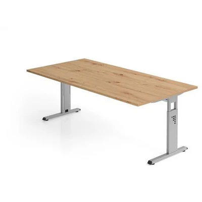 Afbeelding van MEGA 2E S Bureau 200 x 100 Tafelhoogte I In hoogte verstelbaar Essen Eik/Zilver