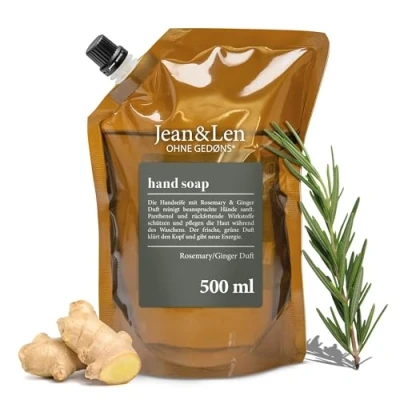 Afbeelding van Jean &amp; Len Rosemary Ginger zeep voor belaste handen dagelijks gebruik, navulverpakking vloeibare zonder parabenen, siliconen en microplastic, 500 ml