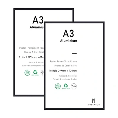 Afbeelding van A3 fotolijst zwart met plexiglas voor wandmontage, 2 stuks 29,7 x 42 cm