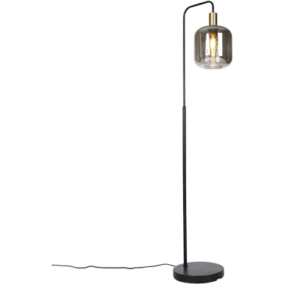 Afbeelding van QAZQA Design vloerlamp zwart met goud en smoke glas Zuzanna