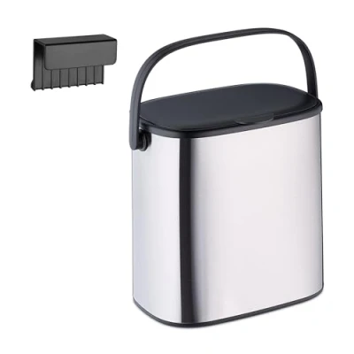 Afbeelding van Relaxdays prullenbak keuken 5 liter hangend staand voor kastdeuren badkamer zilver