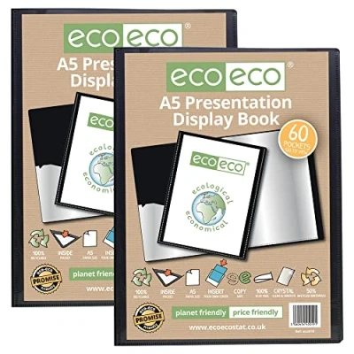 Afbeelding van eco Eco019x2 presentatiemap, A5, 50% gerecycled, 60 zwarte hoezen met kunststof hoezen, 2 stuks