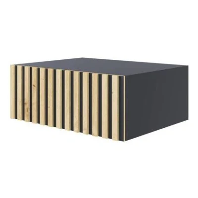 Afbeelding van Selsey Telire Hangend nachtkastje met lade en lamellenfront, 50 cm Zwart / Eiken Artisan