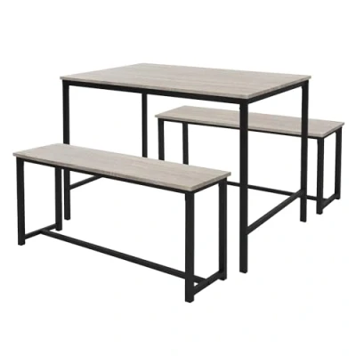 Afbeelding van Eetkamerset met 2 banken 3 delig eettafel Sonoma eiken stalen frame ML design