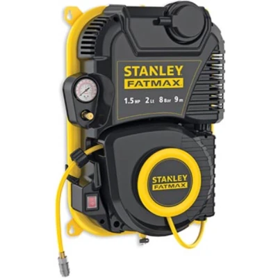 Afbeelding van Stanley Fatmax Compressor, olievrije luchtcompressor met zelfoprollende kabelhaspel, muurbevestiging, 1.5 pk, 8 bar, tankinhoud 2 L