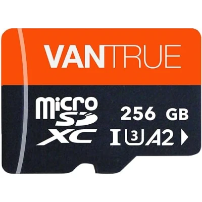 Afbeelding van Vantrue 256 GB microSDXC UHS I U3 4K geheugenkaart met adapter, compatibel dashcam, smartphone, tablet, actiecamera en bewakingscamera (256 GB)