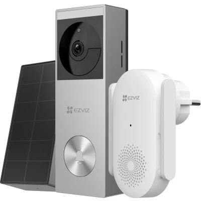 Afbeelding van Ezviz Bundle HP3 Pro + CH1 2K Oplaadbare Batterij Kleur nachtzicht IP65 Zonnepaneel 32GB eMMC opslag Tweeweg audio of bedrade installatie Zilver