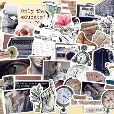 Afbeelding van Vintage stickers, 50 stuks, retro stickers voor koffer, reizen, laptop, scrapbooking, gitaar