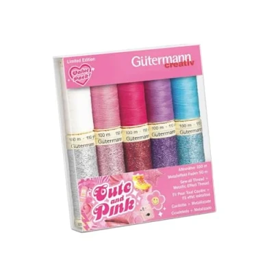 Afbeelding van Gutermann 713323 Naaigarenset Cute and Pink met 5 conen Allesnaaigaren 100m en metallic effectgaren