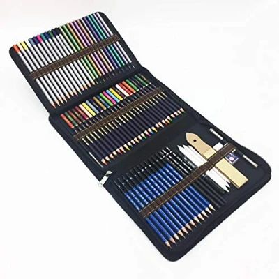 Afbeelding van 72 stuks aquarelkleurpotloden en potloden, tekenset met grafietkoolpotloden, sticks, gereedschap kit tas voor tekening kleurboek, ideale set kunstenaars, volwassenen kinderen