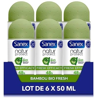 Afbeelding van SANEX Deodorant Ball Natur Protect Fresh Efficiënt voor dames en heren Biologisch bamboe extract &amp; natuurlijk bamboepoeder geurbescherming 48 uur veganistisch 6 x 50 ml
