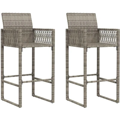 Afbeelding van Tuinbarkrukken 2 st poly rattan grijs