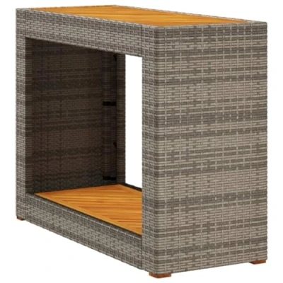Afbeelding van Tuinbijzettafel met houten blad 100x40x75 cm poly rattan grijs