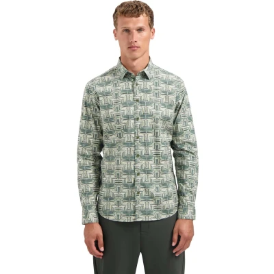 Afbeelding van NO Excess Printed Stretch Overhemd, Heren, Maat: XL, Dark green