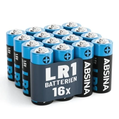 Afbeelding van ABSINA Lady 16 stuks LR1 N alkaline batterijen voor garagedeuropener, rekenmachine en nog veel meer 1,5 V batterij lekvrij lange levensduur batterij, E90,
