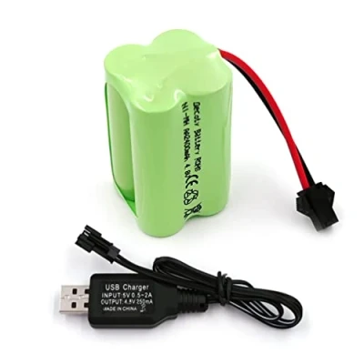 Afbeelding van Gecoty® Ni MH batterij 4,8 V, 2400 mAh, oplaadbaar, AA (niet AAA) met SM stekker, geschikt voor op afstand bestuurd speelgoed, elektrisch gereedschap, huishoudelijke apparaten, USB oplaadkabel