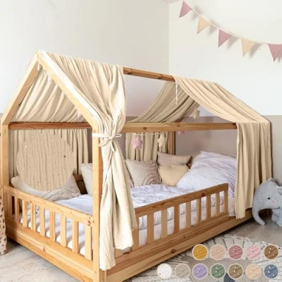 Afbeelding van lilimaus bedhemel [eucalyptus] van 100% katoen, handgemaakt, decoratieve voor meisjes en jongens, kinderen, kinderbedgordijn