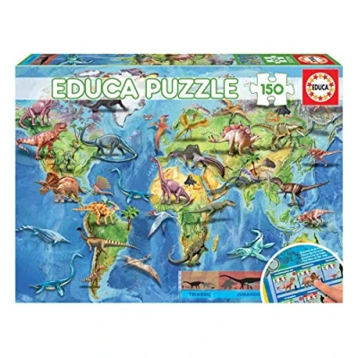 Afbeelding van Educa puzzel 150 stuks Wereldkaart dinosaurus