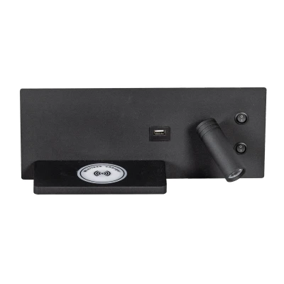 Afbeelding van ETH Nighty right wandlamp led 3W + 7W 2700K met usb draadloos laden Zwart