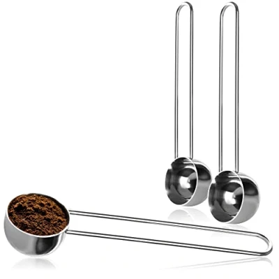 Afbeelding van COM FOUR® 3 x koffielepels van roestvrij staal maatlepels voor thee, koffie, cappuccino, cacao en espresso draadhandvat, eenvoudige dosering (zilverkleur 25 ml)