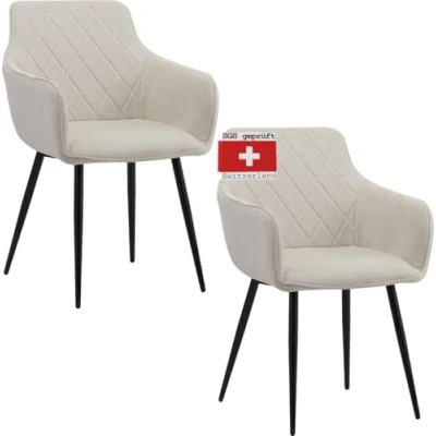 Afbeelding van ALBATROS Eetkamerstoelen Sila, Set van 2, Beige Stijlvol Ontwerp, Bekleding Stof, SGS goedgekeurde Gestoffeerde Stoel Moderne Keukenstoel, Eetkamerstoel of Eettafelstoel