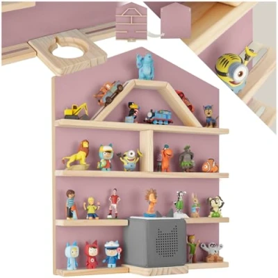Afbeelding van tectake® houten wandrek, plank met magneetstrips voor wandmontage, wandplank kinderkamers, opberger, geschikt Tonies en Toniebox (roze)