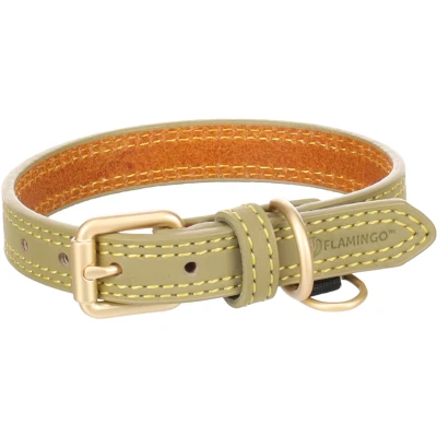 Afbeelding van Leren halsband hond Virginia met Ring ID hanger groen