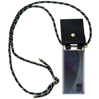 Afbeelding van Cadorabo Hoesje geschikt voor Samsung Galaxy A71 4G in CAMOUFLAGE Silicone Mobiele telefoon ketting beschermhoes met gouden ringen, koordriem en afneembare etui