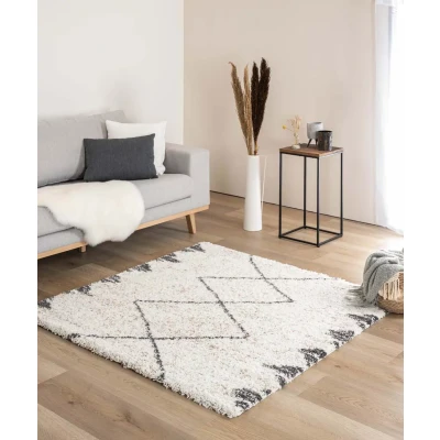 Afbeelding van Vierkant Hoogpolig Tapijt/Vloerkleed Berber Artisan Wit/grijs 140x140 Cm