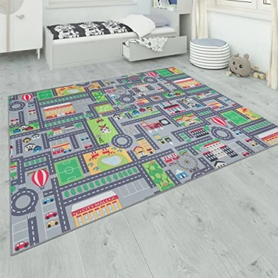 Afbeelding van Paco Home Kindertapijt Kinderkamer Grijs Kinderkleed Speelkleed Straten Meisjes Jongens 80x150 cm
