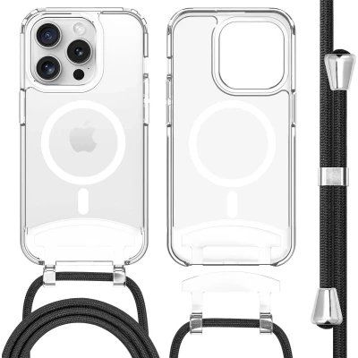 Afbeelding van iMoshion Hoesje Geschikt voor iPhone 15 Pro met koord MagSafe Backcover afneembaar Transparant