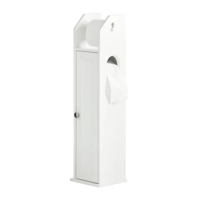 Afbeelding van SoBuy FRG135 W Toiletpapierhouder staand, Toiletrolhouder Vrijstaand Badkamermeubel Toiletborstel Wit