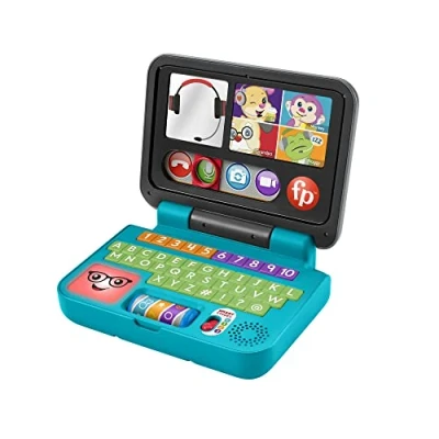 Afbeelding van Fisher Price Lachen en leer mijn eerste laptop, Italiaanse editie, elektronisch speelgoed met Smart Stages educatieve inhoud, voor kinderen van 6 maanden oud, HHH03