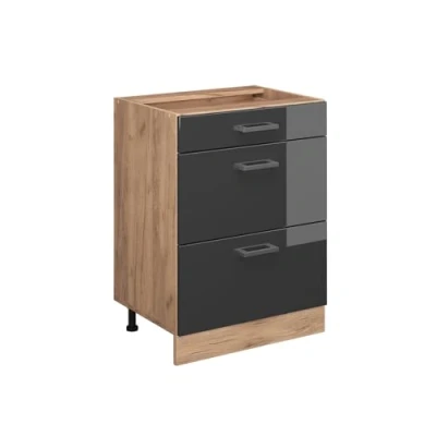 Afbeelding van Vicco Keukenonderkast R Line, Antraciet Hoogglans/Bruin, 60 cm met laden, zonder werkblad
