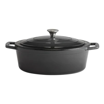Afbeelding van APS 88309 5 Stars gietijzeren stoofpan met deksel geschikt voor inductie en oven dekselhouder, antraciet, 33 x 25 cm, liter