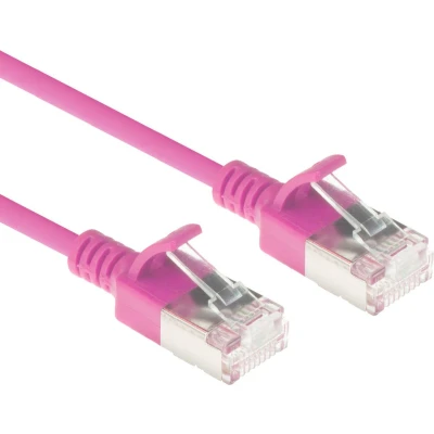 Afbeelding van ACT Roze 0,25 meter LSZH U/FTP CAT6A datacenter slimline patchkabel snagless met RJ45 connectoren (U/FTP, CAT6a, 0.25 m), Netwerkkabel