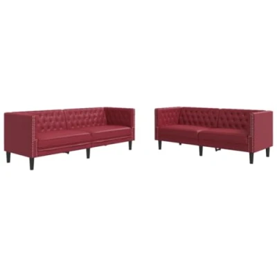 Afbeelding van vidaXL 2 delige Loungeset Chesterfield stijl kunstleer wijnrood