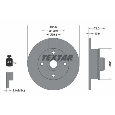 Afbeelding van TEXTAR PRO 92041803 Remschijf 226 10 04/04 100 volledig Gecoat Zonder wielbevestigingsbout, Met wielnaaf VOLKSWAGEN: Golf 2, 3, 4 Cabrio