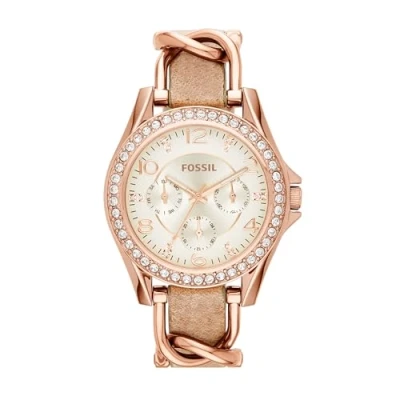 Afbeelding van Fossil Riley dameshorloge, 38 mm, multifunctioneel kwartsuurwerk, roestvrijstalen armband, Beige, mm