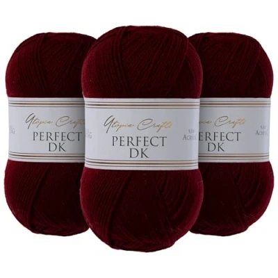 Afbeelding van Utopia Crafts DK Lot de 3 pelotes fil à tricoter double Bordeaux 100 g