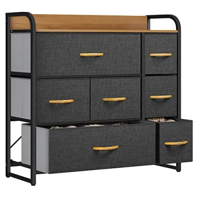 Afbeelding van YITAHOME Ladekast, Kationische stof 7 lade opbergkast organizer voor slaapkamer woonkamer kast, stevig stalen frame, gemakkelijk te trekken stoffen bakken en houten top, dressoir