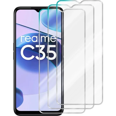 Afbeelding van Cadorabo 3x Screenprotector geschikt voor Realme C35 Beschermende Pantser Film in Getemperd (Tempered) Display beschermend glas 9H hardheid met 3D Touch