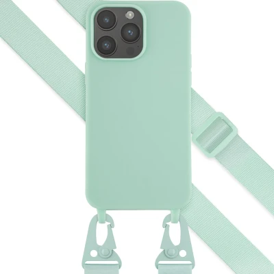 Afbeelding van Selencia hoesje Geschikt voor iPhone 14 Pro Max met koord Siliconen afneembaar Turquoise