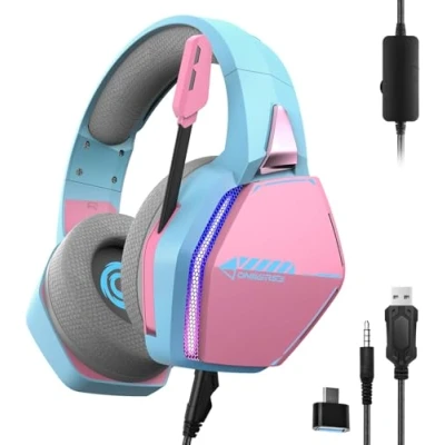 Image de Casque Gaming Filaire Oniverse Nebula LED pour PS5 PS4 Switch Xbox PC Mac Rose et Bleu