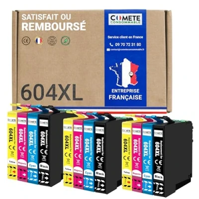 Afbeelding van COMETE, Frans merk 604XL 12 inktpatronen compatibel met Epson 604 ananas voor XP 2200 2205 2910DWF 2930DWF 2935DWF 2950DWF (3 zwart 3 cyaan magenta geel)