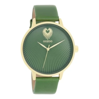 Afbeelding van Goudkleurige OOZOO horloge met groene leren band C11344